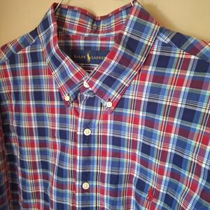 Ralph Lauren Men's Red Blue Plaid Shirt XL
